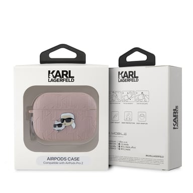 Karl Lagerfeld Estuche para AirPods Pro 2 con diseño Karl and Choupette Embossed Rosa