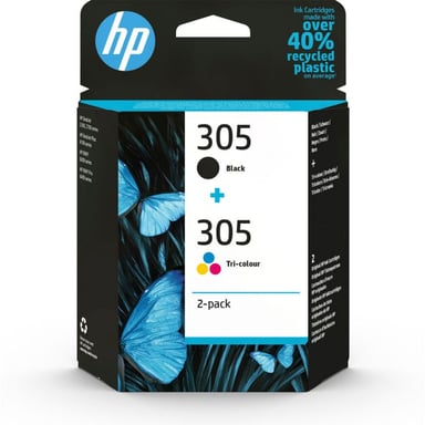 Paquete de 2 cartuchos de tinta originales HP 305 de 3 colores / negro