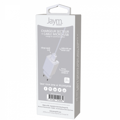 1 caricatore di rete USB 2,4A - 1,5 metri + cavo da USB a Micro-USB S - Collezione POP - Bianco