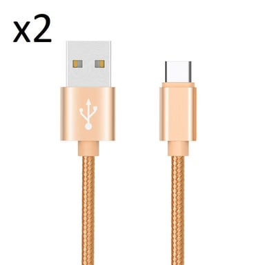 Pack de 2 Cables Metal Nylon Type C pour Smartphone Android Chargeur Connecteur