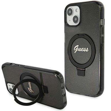 Étui Guess pour iPhone 14  6.1'' czarny/black étui rigide Ring Stand Script Glitter MagSafe