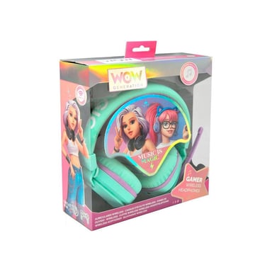 Auriculares inalámbricos para niños WOW GENERATION Wireless Bluetooth con micrófono, almohadillas ajustables, batería recargable, verde menta