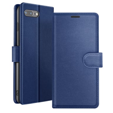 Étui Portefeuille pour iPhone 8 Plus / 7 Plus Support et Languette Magnétique Bleu nuit