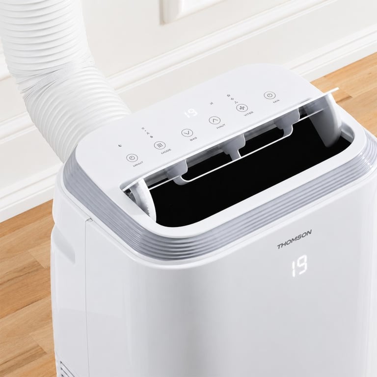 Thomson - Climatiseur Mobile électronique Réversible 14000 Btu - Ecran Led - 3 Vitesses - Programmation - 65db - Télécommande - Neuf