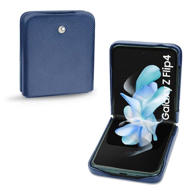 Coque cuir Samsung Galaxy Z Flip4 - Seconde peau - Bleu - Cuir saffiano