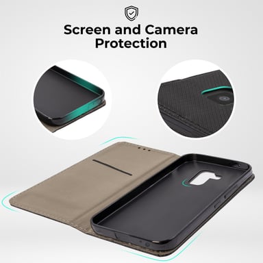 Moozy Case Flip Cover pour Samsung A8 2018, Noir - Étui à Rabat Magnétique Intelligent avec Porte-Cartes et Support