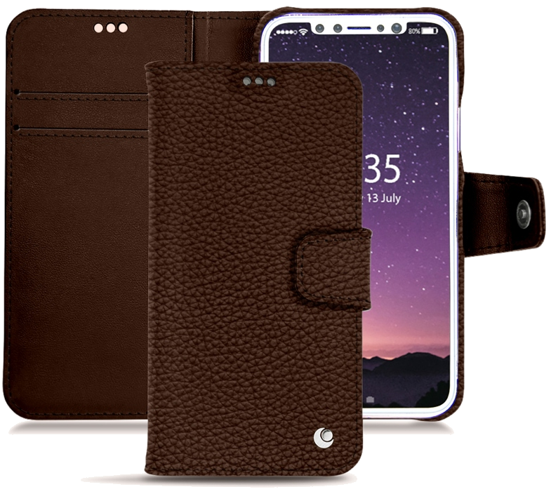 Housse cuir Apple iPhone X - Rabat horizontal portefeuilleMarron