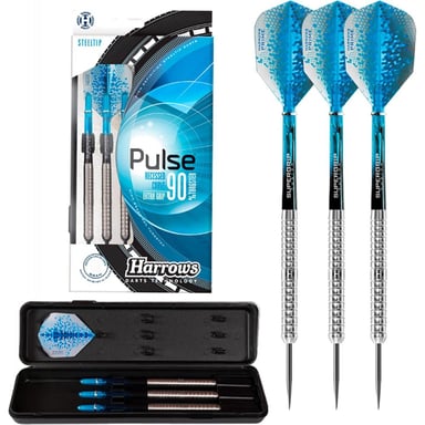 Fléchettes en Acier Pulse 90 - 22g avec Grip Supergrip et Vols Premium