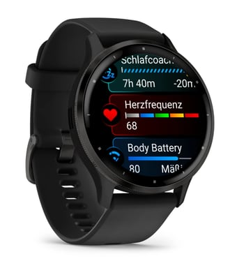 Garmin Venu 3 Wifi, Boitier noir et bracelet en silicone, Noir