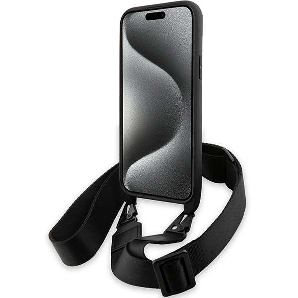 Estuche BMW para iPhone 15 negro duro M Edition Carbono Tricolor Líneas y Correa