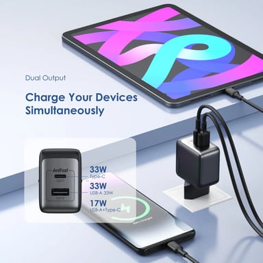 oraimo PowerCube 33 Pro – Chargeur secteur GaN 33W, double port USB-C/USB-A avec câble inclus