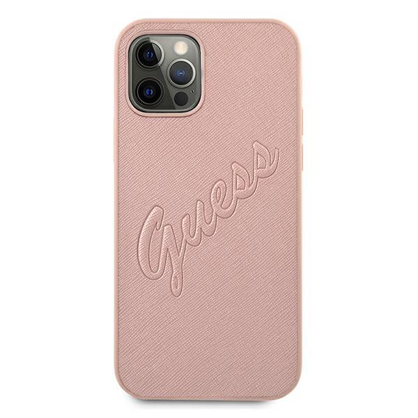 Guess Étui Saffiano Vintage Script pour iPhone 12 Pro Max Rose - vue 2