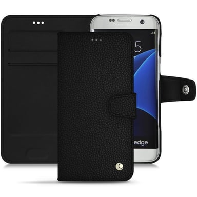 Housse cuir Samsung Galaxy S7 Edge - Rabat portefeuille - Noir - Cuir grainé