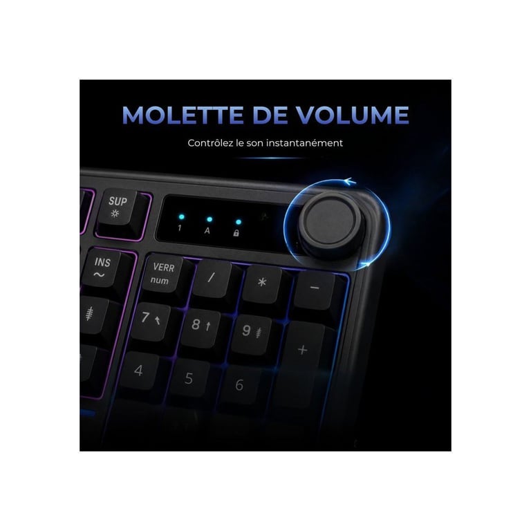Clavier filaire THE G-LAB KEYZ CAESIUM EX 98% Membrane silencieuse anti-ghosting 26 touches noir rétroéclairage arc-en-ciel dynamique - Neuf