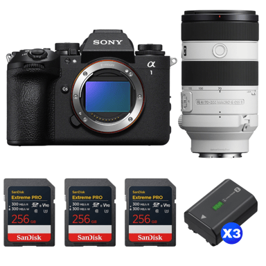 Appareil photo hybride Sony Alpha 1 II + FE 70-200mm f/4 Macro G OSS II + 3 SanDisk 256GB Extreme PRO UHS-II + 3 Sony NP-FZ100 + Ebook ''20 astuces pour des images qui claquent''