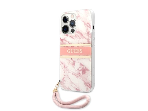 Guess Funda rígida para Apple iPhone 13 Pro Correa de mármol Rosa