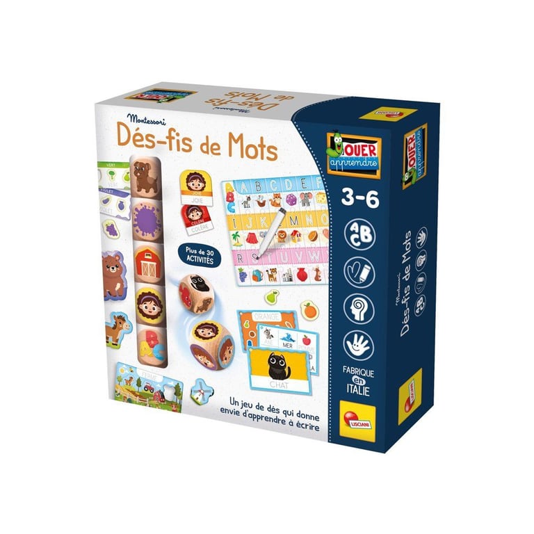 Jeu Éducatif Lisciani Giochi Jouer Apprendre – Dé-fis de Mots avec 5 Dés en Bois