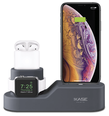 Station de charge en silicone 3-en-1 pour Apple iPhone, Apple Watch & AirPods, Gris sidéral