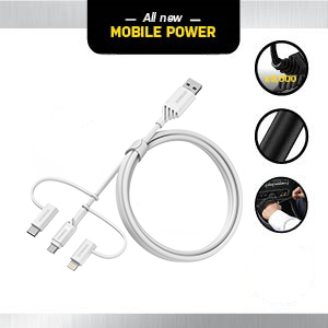 OtterBox 3in1 USBA-Micro/Lightning/USBC cable, Cloud Dream White