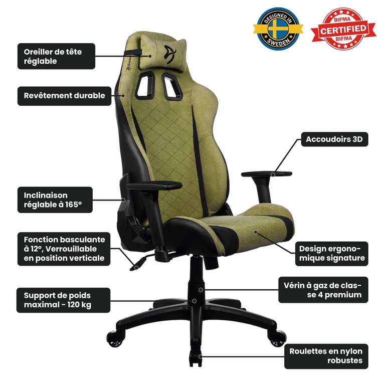 Arozzi Avanti SoftFabric Chaise gaming ergonomique mousse - vue 3
