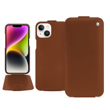 Housse cuir Apple iPhone 15 Plus - Rabat vertical - Marron - Cuir lisse
