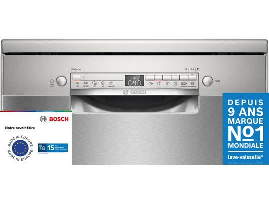 Bosch Lave vaisselle pose libre 60 cm. c. Home connect. 46 db. 13 couverts. 5 programmes. 5 options. Acier brossé anti traces. Échangeur thermique. Cuve polinox sms2hti06e - vue 3