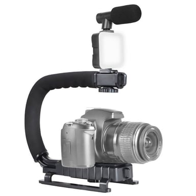 Elight 4U stabilisateur de main Smartphone et poignée d'appareil photo reflex numérique 1/4 support fixe avec lumière LED/Microphone