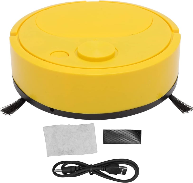 aspirateur robot rechargeable par USB pour poils d'animaux tapis durs jaune Vendos85 Neuf