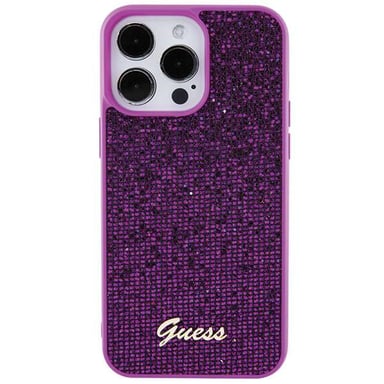 Custodia Guess per iPhone 15 Pro Max 6,7'' rosa fushia Custodia rigida Disco Metal Script