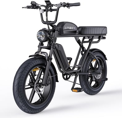 Bicicleta de montaña eléctrica ENGWE M1 de 20'' con neumáticos anchos, batería de 48 V 28,6 Ah, suspensión total, autonomía de hasta 90-170 km, color negro