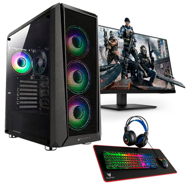 PC Gaming Completo Ryzen 5 4600G, 16 GB RAM, SSD 256 GB + HDD 1 TB, Schermo 24'' FHD, Tastiera, Mouse, Cuffie, Windows 11 Pro