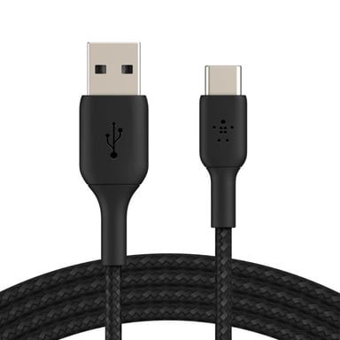 Cable trenzado USB-C Boost Charge de Belkin (cable de carga USB-C a USB-A, cable USB Type-C para Samsung, Pixel, iPad Pro, Nintendo Switch, etc.; 1 m, negro).