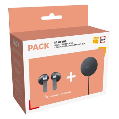 Pack d'écouteurs intra-auriculaires true wireless Samsung Galaxy Buds4 ANC Bluetooth 6.1 Noir avec chargeur sans fil 25W