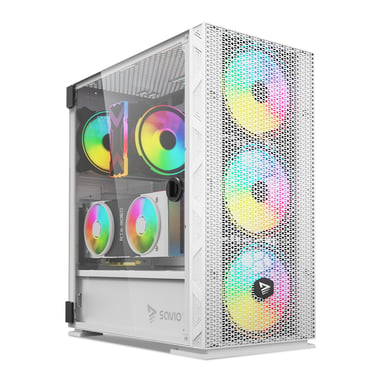 Savio Raptor White X1 ARGB Glass/Mesh White Computer Case Midi Tower Blanco