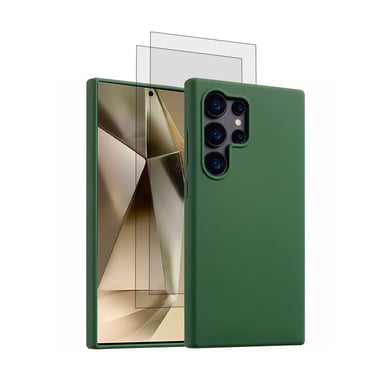 EVETANE Coque Galaxy S24 Ultra Silicone liquide Vert Foret + 2 Vitres en Verre trempé Protection écran Antichocs