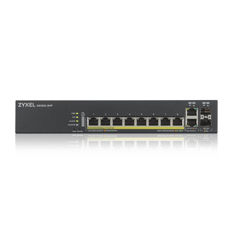 Zyxel GS1920-8HPV2 Gestionado Gigabit Ethernet (10/100/1000) Energía sobre Ethernet (PoE) Negro