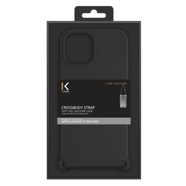 Custodia a tracolla in morbido silicone gel per Apple iPhone 12 Pro Max, nero satinato