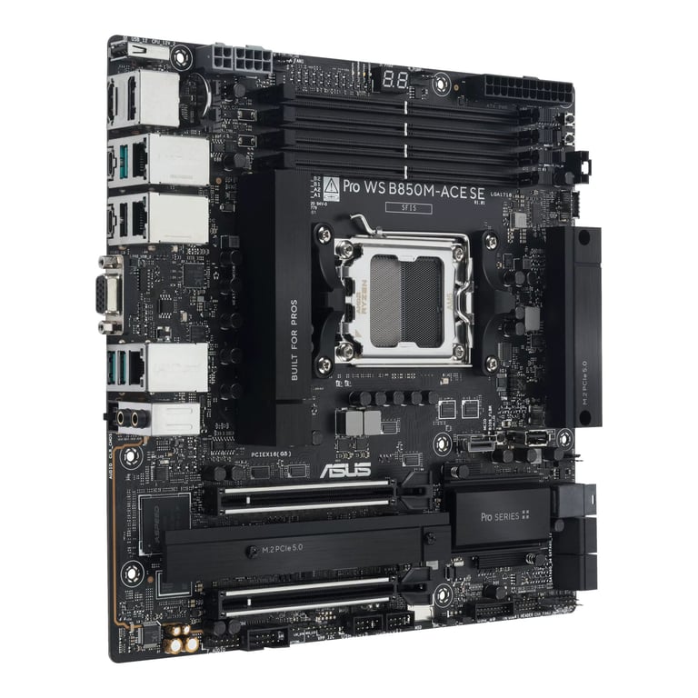 ASUS Pro WS B850M ACE SE Carte mère micro ATX Socket AM5 AMD B850 Chipset USB C 3.2 Gen2 USB 3.2 Gen 2 USB C 3.2 Gen 2x2 USB4 10 Gigabit LAN carte graphique embarquée audio HD... - vue 3