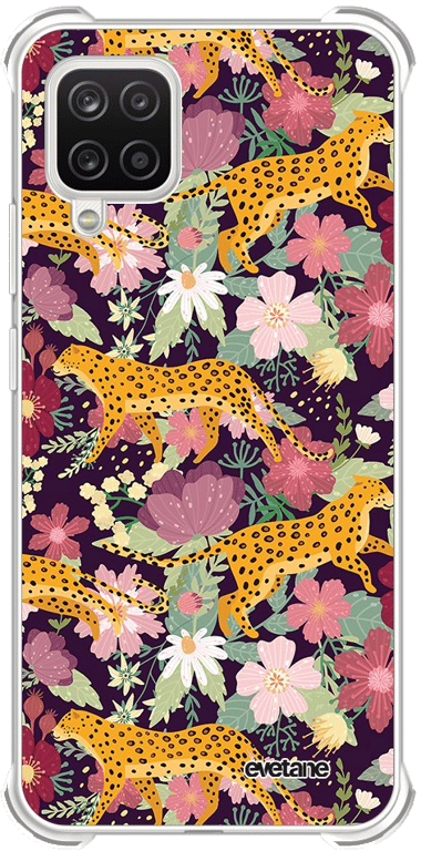 Evetane Coque Samsung Galaxy A12 anti-choc souple angles renforcés transparente Motif Léopard et Fle
