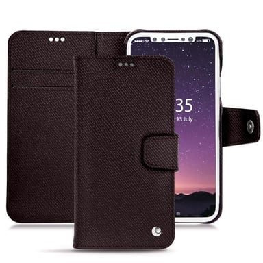 Apple iPhone Xs Funda de piel - Solapa billetera - Marrón hechizante ( Pantone #4e3629 ) - Piel saffiano