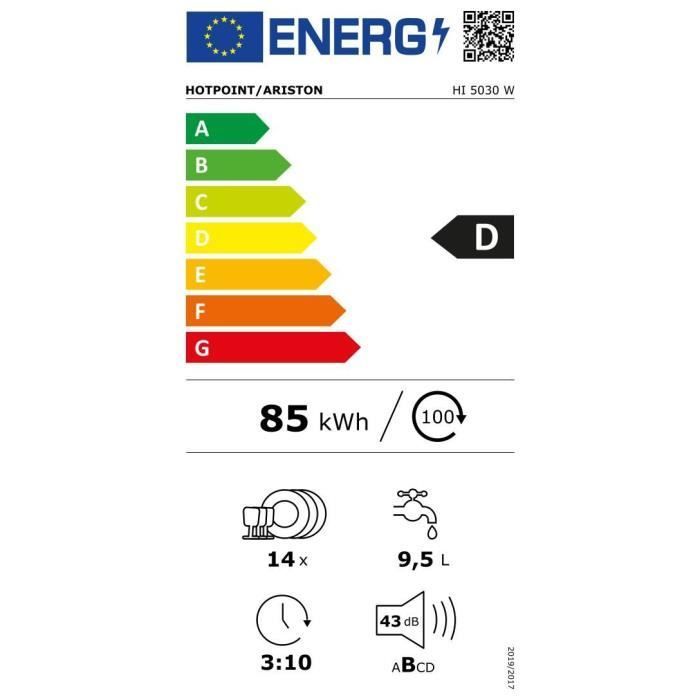 Lave-Vaisselle Hotpoint HI5030W – 14 Couverts, 43 dB, Induction - vue 4