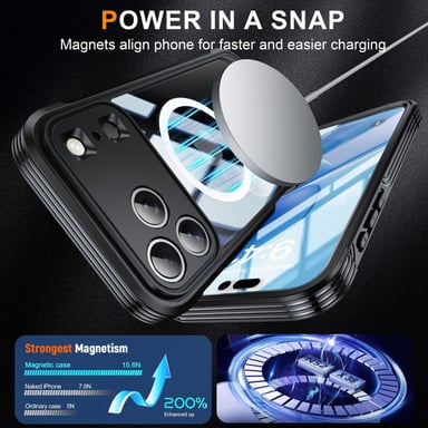 Custodia per iPhone 17 Pro Max, 9H, antiurto, arancione, con vetro temperato e ricarica magnetica wireless