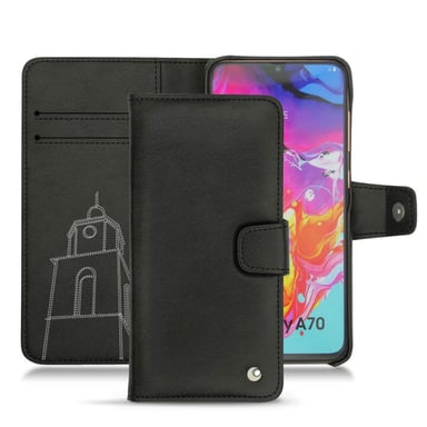 Housse cuir Samsung Galaxy A70 -  - Noir - Cuir lisse premium