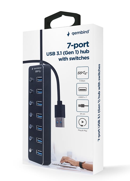 Gembird UHB U3P4P 01 hub & concentrateur USB 3.2 Gen 1 3.1 Gen 1 Type A 5000 Mbit/ Neuf - vue 9
