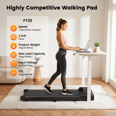 Tapis roulant FT33 con pedana, velocità da 1 a 6 km/h, ammortizzazione e design compatto e pieghevole per casa e ufficio - rosa