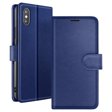 Zanaé Funda tipo cartera para iPhone X / XS con función de soporte y lengüeta magnética Azul oscuro