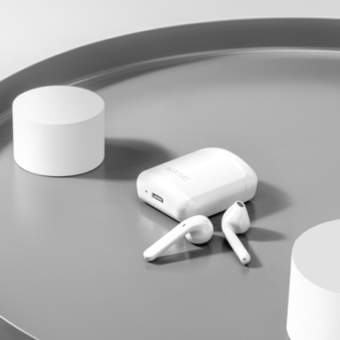 Cuffie wireless on-ear Sonik Lite con custodia di ricarica, bianco brillante