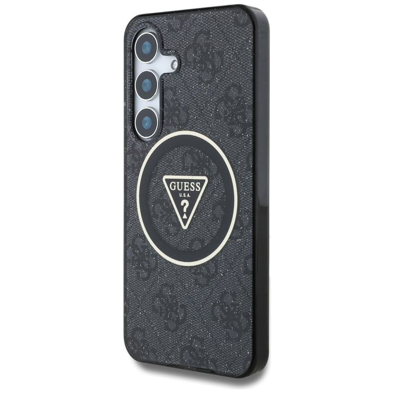 Coque Guess 4G Glitter Triangle Buttons MagSafe pour Samsung Galaxy S25+