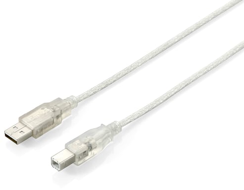 Equip 128651 cable USB USB 2.0 3 m USB A USB B Plata, Transparente