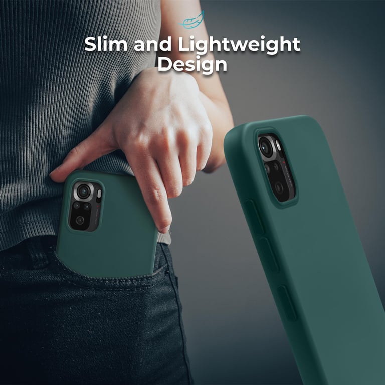 Estilo de vida Moozy. Funda diseñada para Xiaomi Redmi Note 10, Redmi Note 10S, verde oscuro - Carcasa de silicona líquida ligera con acabado mate y forro de microfibra suave, carcasa de silicona premium.